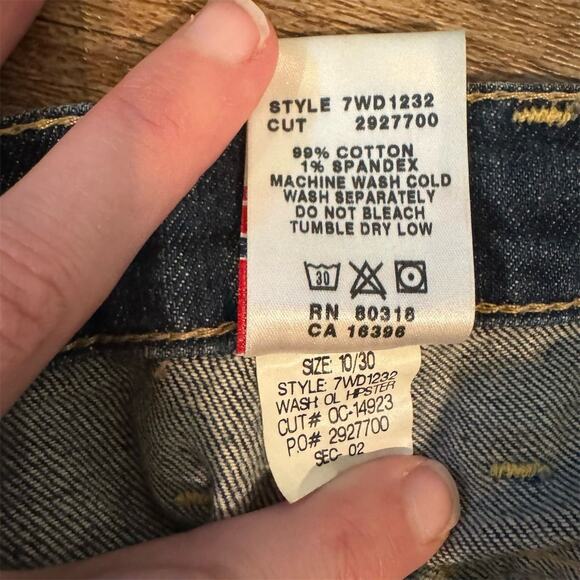 VTG Lucky Brand Y2K Dungarees Bootcut Jeans 10/30 Measures 33x29 Distressed READ - Picture 9 of 12